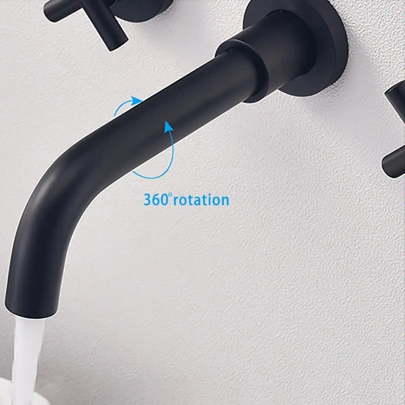 Modern Wall Mount Bathroom Sink Faucet Matte Black 2 Handle