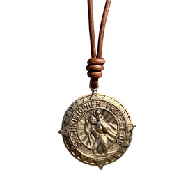 Saint Christopher Compass Pendant Necklace - Men Protection Charm, Women Catholic Jewelry, Gold Guidance Saint, Angel Guardian, Travelers Gift, Driver Gifts, Patron (Gold)