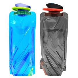 Partyzeit Foldable Water Bottle, 700 ml, Foldable Water Bottle, Running Bottle, Soft Flask Drinking Bag, Reusable Festival Drinking Bottle for Hiking, Adventure, Travel (Black + Blue)
