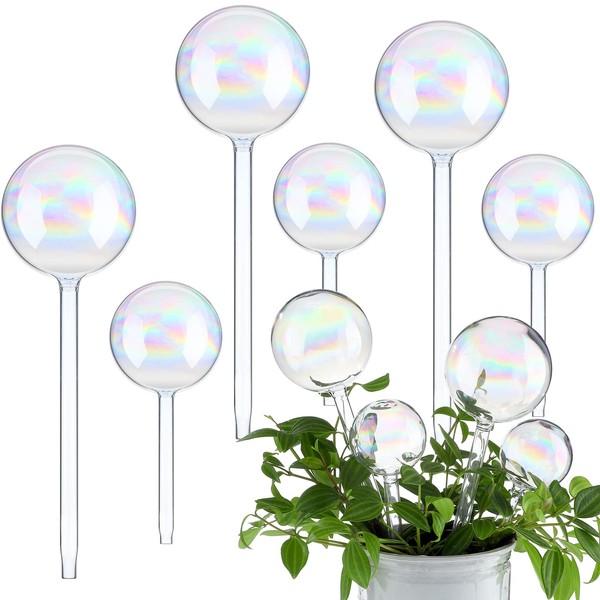 6 Pieces Iridescent Plant Watering Globes Colorful Glass Self Watering Globes Iridescent Pearl Plant Watering Bulbs Spike Automatic Plant Waterer for Indoor Outdoor Home Garden Patio Devices (Round)