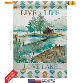 Breeze Decor Lodge Live Life Lake Garden House Flags Kit Outdoor Rustic Cabin Moose Wildlife Adventure Forest Small Decorative Gift Yard Banner Double-Sided Made in USA 28 X 40