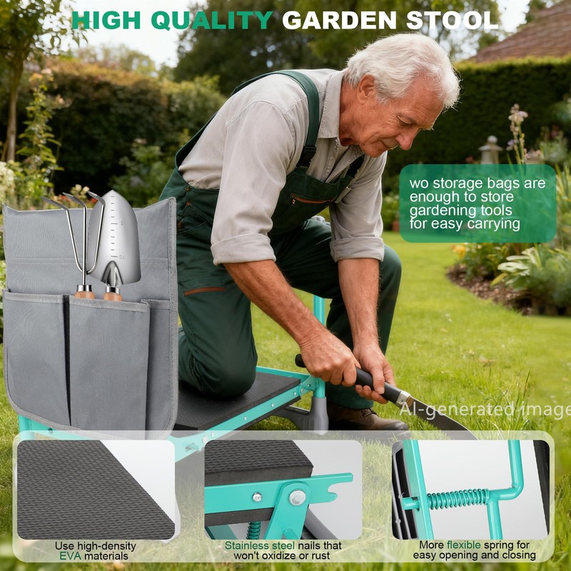 WEILISEN Garden Kneeler and Seat 2-in-1 Foldable Bench, with Storage