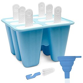 Moldes para Paletas 6Piezas Moldes de Silicona Helados Molde Helados Fácil Liberación con Cepillo y Embudo Paletas Hielo Reutilizables Niños Limpieza Modelo Paleta Silicona (azul, Set de 6)