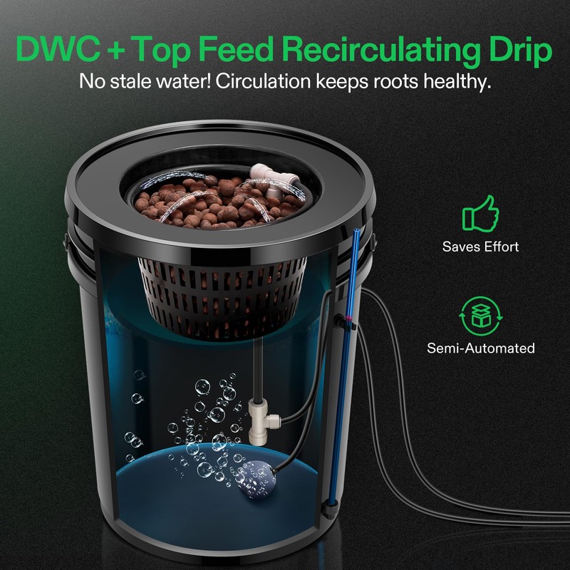 VIVOSUN DWC Hydroponics Grow System with Top Drip Kit, 5-Gallon