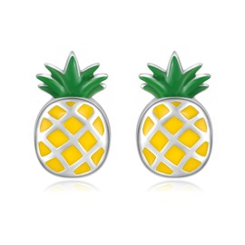 Hypoallergenic Fruit Stud Earrings 925 Sterling Silver for Young Ones-Tiny Fruit Banana Watermelon Grapes Pineapple Cherry Strawberry Orange Apple Earrings Jewelry Gifts for Daughter (Pineapple)