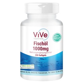 Fish Oil - 200 Softgels - 3000 mg per Daily Dose - with EPA, DHA and Vitamin E - High Dose - Organic Available - Quality from Germany ViVe Supplements