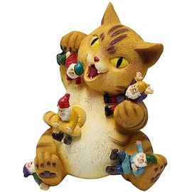 Beavorty Resin Cat Eating Gnomes Statue Charming Cat Ornament for Garden Lawn and Patio Decor Unique Landscape Figurine and Garden Enthusiasts