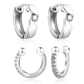 14K Gold Plated 925 Sterling Silver Cubic Zirconia Sparkling Round Huggie Cuff Cartilage Earrings | Sterling Silver Hoop Earrings with CZ Hoop Earrings White Gold Plated Earrings for Women