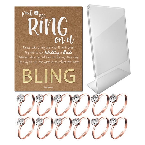 Bridal Shower Games - Put a Ring on It Bridal Shower Game with Fake Rings, Bridal Shower Decor, Bridal Shower Decorations, Bridal Shower Games for Guests (Craft - Rose Gold 12 Count)