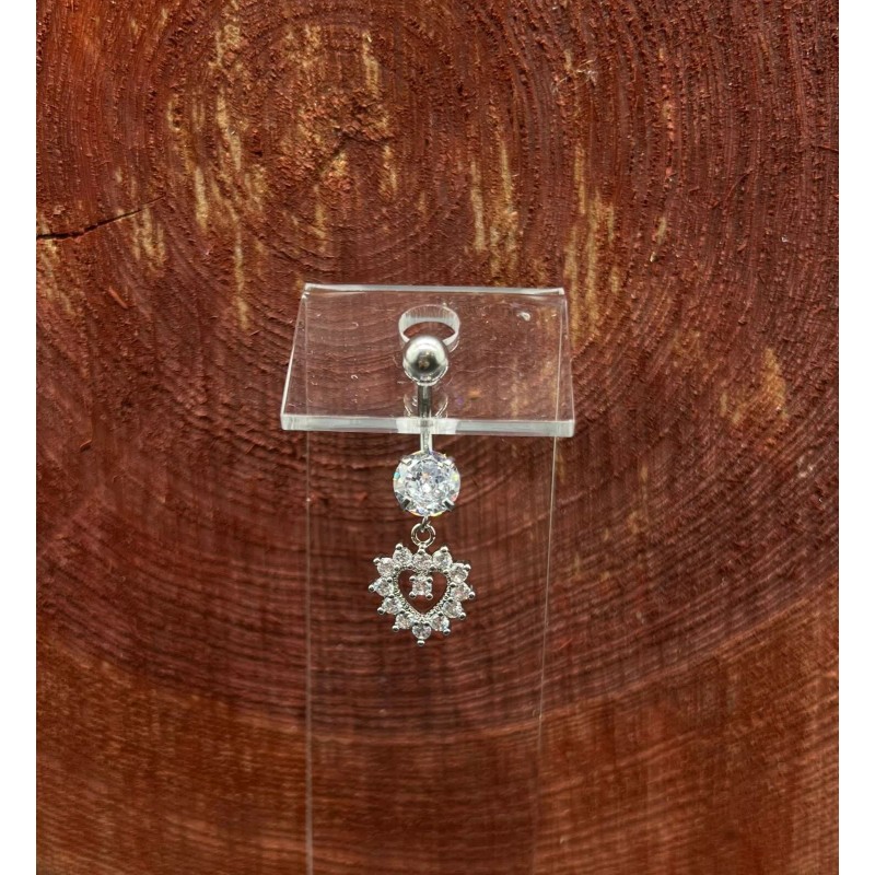 Dragonfly 14 Gauge Belly Button Ring Clear Heart Stainless Steel