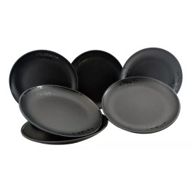 Anforama- Tab & Kit Set Juego Platos Redondos Melamina Moderna Negro 6pzas