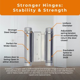 Double Action Spring Saloon Door Hinge | Cafe Doors, Door Hardware for in & Out Doorway Swing, Commercial Grade Double Swing Heavy Duty Door Hinge (Satin Chrome, 4 inch)