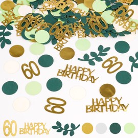 Pack of 200 Confetti Birthday Table Decoration Birthday Green, Confetti 60th Birthday Decoration, Happy Birthday Confetti Birthday Green Gold, Decoration 60th Birthday for Birthday Party