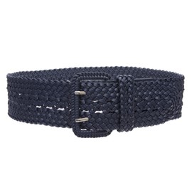 Women's 3" Wide Hand Made Braided Square Buckle Belt, Navy | M/L-36"