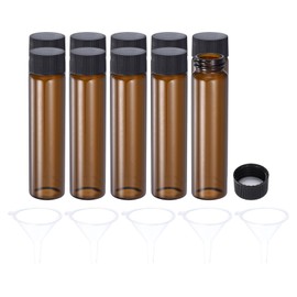 PATIKIL 50mL Glass Vials with Screw Caps, 10Pcs Liquid Sample Vial Storage with 5 Funnel for Essential Oil Liquid Sampling, Amber Black