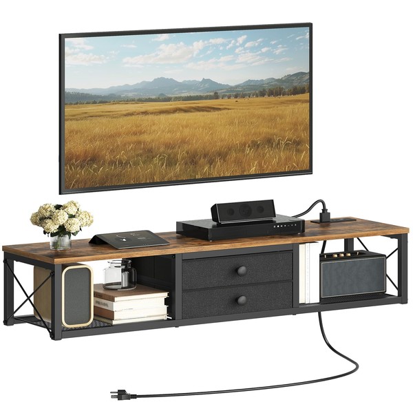 YATINEY Floating TV Stand with Power Outlet, Wall Mounted Media