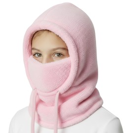 Kids Fleece Balaclava Ski Mask for Boys Girls,Windproof Winter Face Mask with Neck Warmer,Soft Warm Hood Scarf Head Cover Hat (Pink, 5-13 Years)