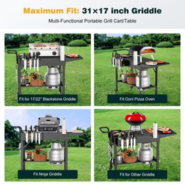 Raynesys Outdoor Grill Table, Blackstone Griddle Stand, 440lbs Folding Grill Cart, Pizza Oven Table Stand for Onni,Food Prep Table with Wheels for Outdoor BBQ Camp Ninja Woodfire Grill Stand, 31" W x 17" D
