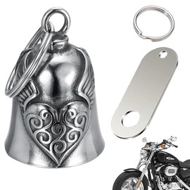 LDDYKZY Keyring Motorcycle Bell Biker Guardian Bell Lucky Charm Bell Pendant Car Key Ring Key Bell Pendant with Heart Pattern Gift Silver, silver