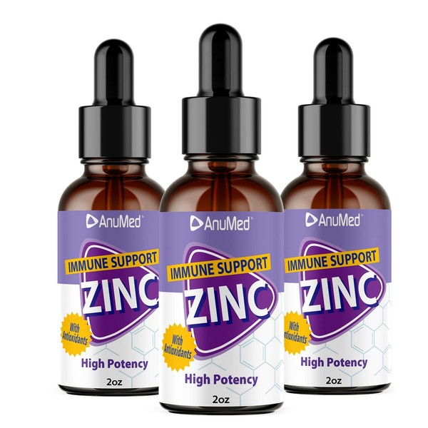 (3-Pack) Anumed Zinc Drops Liquid Extract | Essential Daily Rich Minerals | Maximum Immunity Support | Organic & Pure | Great-Tasting| No Sugar Added |Vegan-Based | Superior for Adults, Kids (2oz)