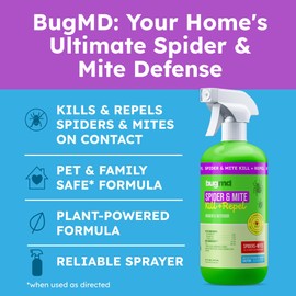 BugMD Pet Safe Spider Repellent Indoor & Outdoor Spray | Natural Spider & Mite Killer with Peppermint Oil to Create a Pest-Free Home - 16oz