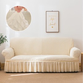 Sofa Cover with Armrests, 1 Cover for 1- to 3-Seater Sofas, Nordic Style, Multi-Purpose, Stretchy Material, Prevents Stains and Scratches, Fluffy, Washable, Thick, All-Season, Gentle Feel, Ruffles