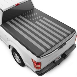 MotorBox Soft Roll-Up Truck Tonneau Cover for Ford F-150 2015-2023 5.5 ft Bed, All-Weather Retractable Truck Bed Cover with Black Flag Graphic, Model Years 2015 2016 2017 2018 2019 2020 2121 2022 2023
