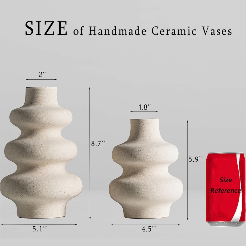 Steviieden Ceramic Vases Set 2, Modern Home Decor,Off White Round