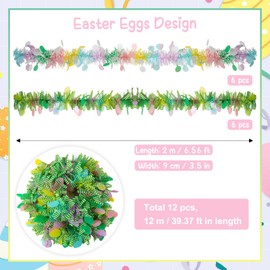 Bekeify 6 Stück Ostergirlande Insgesamt 12 M Girlande Ostern Lametta mit Ostereier Osterdeko Girlanden für Tisch Fenster Kaminsims Treppe Baum Frühling Ostern Haus Dekoration Osterdeko zum Aufhängen