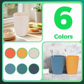 Klickpick Home 12 Ounce Set Of 6 Unbreakable wheat straw fiber cups Drinking Reusable Stackable Cup BPA Free Water colorful Tumblers For Kitchen Dishwasher And Microwave Safe 6 Colorful Cups.