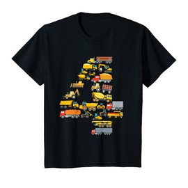 Kids 4th Birthday Boy Construction Excavator Vehicles 4 Years T-Shirt