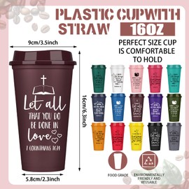 Pickmesh 60 Pcs Reusable Christian Tumblers Religious Bible Verse Plastic Coffee Cups with Lids 16 oz Mother's Day Christian Church Employee Appreciation Gift for Teacher Staff (Bright Color)