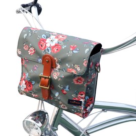 Tourbon Canvas Cycling Bike Bicycle Handlebar Bag Women's Shoulder Messenger Storage (Green with Flower)