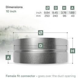 Vent Systems 10'' Inch Galvanized Steel Duct Connector - Round Ventilation Duct Extension - Metal Dryer Vent Coupler - Metal Hose Coupling - Dryer Pipe Connector