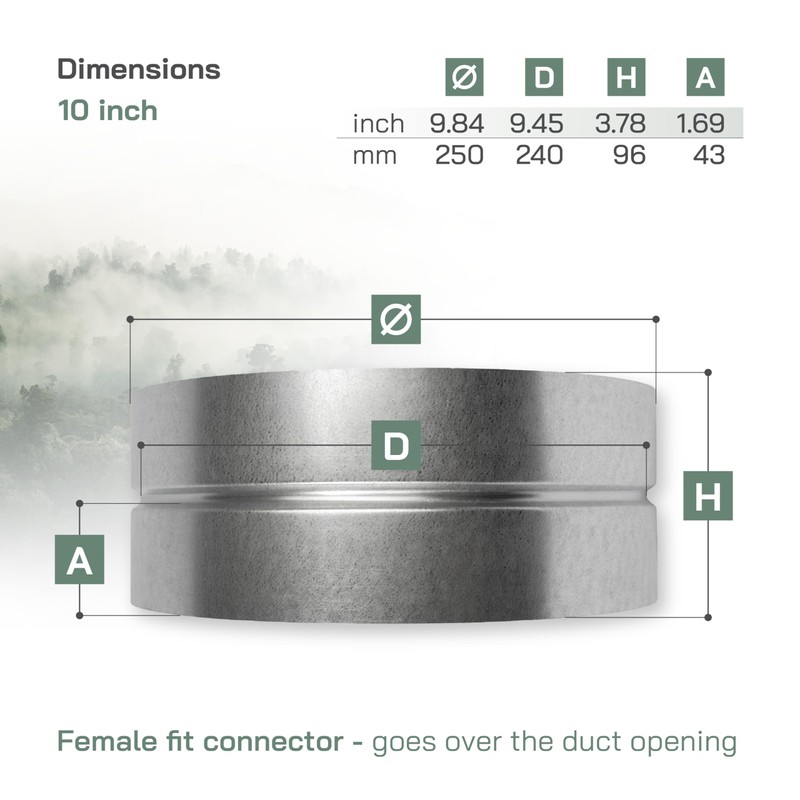 Vent Systems 10'' Inch Galvanized Steel Duct Connector - Round