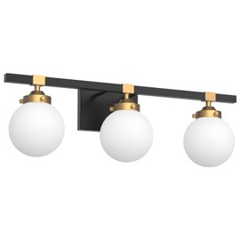 Tipace Mid Century Modern Bathroom Vanity Light Fixtures 3 Lights Milky White Glass Shades Black/Golden Bathroom Light Fixture(Exclude Bulb)