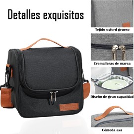 Lonchera Térmica para Hombre y Mujer, Bolsa Termica Reutilizable, Tamaño Mediano Tela Oxford Lunch Bag, Impermeable y a prueba de fugas, para la oficina, Playa, Picnic al Aire Libre (Negro)