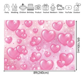 Pink Hearts Early 2000s Photography Backdrop Love Hearts Romantic Valentines Background Baby Shower Girl Birthday Party Portrait Banner (8x6ft)
