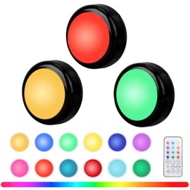 Totahow RGBW Color Changing Puck Lights with Wireless Remote - 16 Colors Dimmable Under Cabinet, Battery Powered LED Push Puck Lights with Timer & Memory Function, Black (3 Pack)