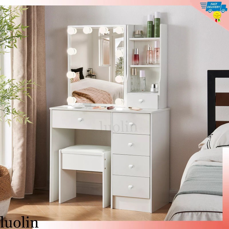 Yamissi 6 Drawers Vanity Desk Set with Sliding LED Light