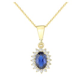 Old English Jewellers 9ct Yellow Gold Sapphire Oval Cluster Pendant Necklace + 18 inch Chain