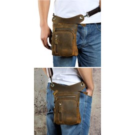 Le'aokuu 211-11 Men's Real Leather Bag Leg Bag Leg Bag Drop Leg Thigh Bag Cycling Climbing Messenger Bag - - s
