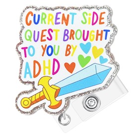 Hotlea Current Side Quest Brought to You by ADHD Badge Reel with Alligator Clip Funny ID Badge Holders Cute RN LPN CNA MA Pediatric Badge Buddy Healthcare Medical Students Nurse Accessories for Work