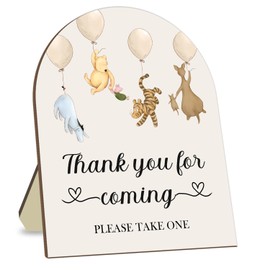 Winnie Decor Wedding Shower Welcome Sign, Thank You for Coming Please Take One Sign, Classic Pooh Bridal Shower Baby Shower Wooden Sign, Wedding Party Decor Sign with Stand 9 * 11IN