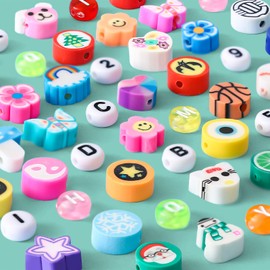 LEUCHTAMOR Clay Bead Charms 1180Pcs Polymer Clay Beads 24 Style Cute Fun Beads Number Beads Letter Beads Fruit Flower Rainbow Animal Charms for Bracelets Making DIY Accessories