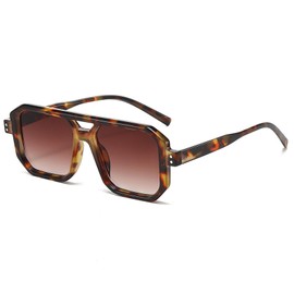 LOJUDI Retro Sunglasses Women Men 70s Aviator Glasses Square Vintage Glasses Large Glasses Sunglasses Men Woman for UV400 Protection, Leopard/Brown