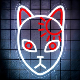 Anime Fox Face Demon Neon Sign for Wall Decor - Japanese Slayer Neon Acrylic USB Powered LED Wall Art Decor, Light Up Sign Dimmable, for Man Cave Bedroom Game Room Birthday Party 14.02" x 9.76"