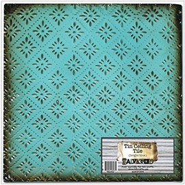 Salvaged Tin Ceiling Tile 12"X12"-Bright Blue Rosette