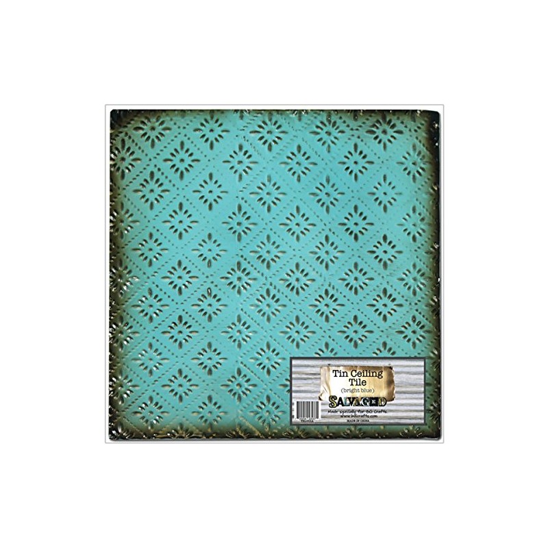 Salvaged Tin Ceiling Tile 12"X12"-Bright Blue Rosette