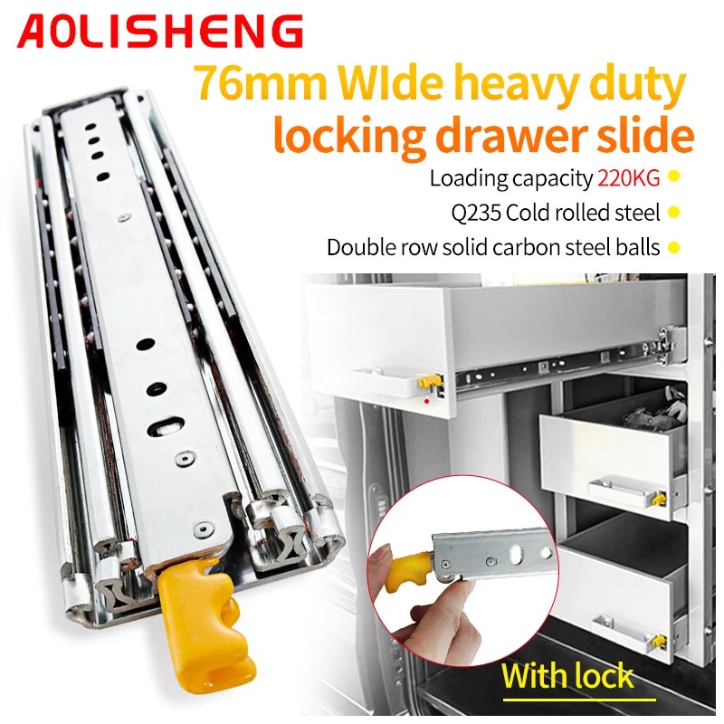 AOLISHENG 76mm Heavy Duty Industrial Locking Drawer Slides for RV